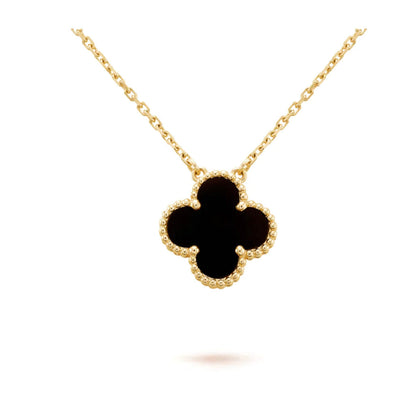 [Max Jewelry ]CLOVER 15MM BLACK ONYX SINGLE FLOWER NECKLACE