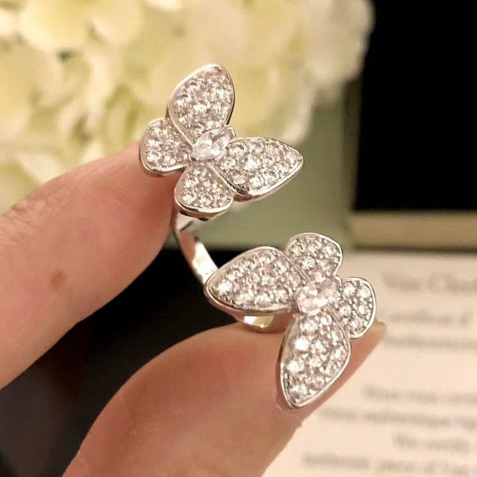 [Max Jewelry ]TWIN SILVER BUTTERFLY DIAMOND RING