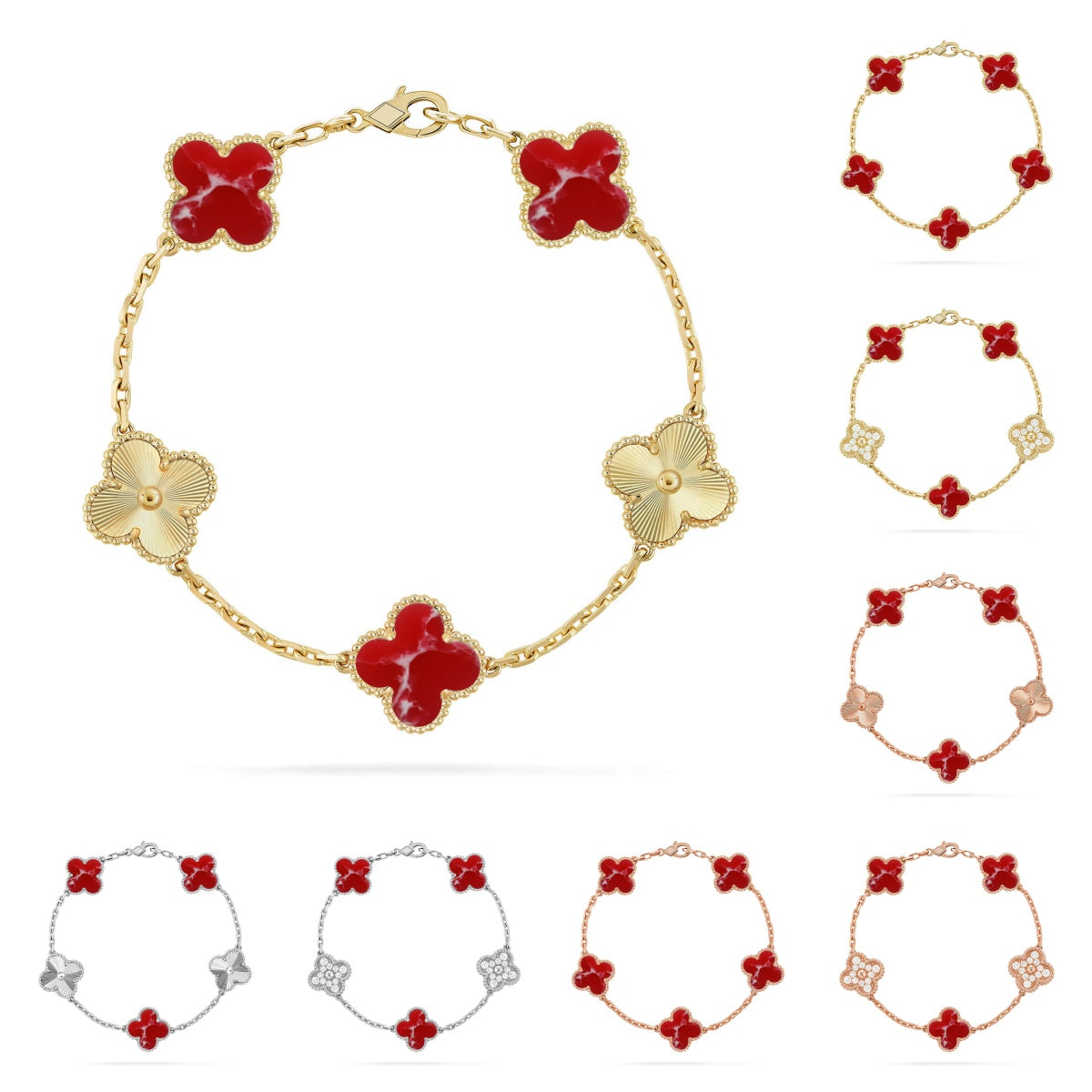 [Plus&Max]LUCKY CLOVER 5-MOTIF BRACELET - RED LARIMAR COLLECTION