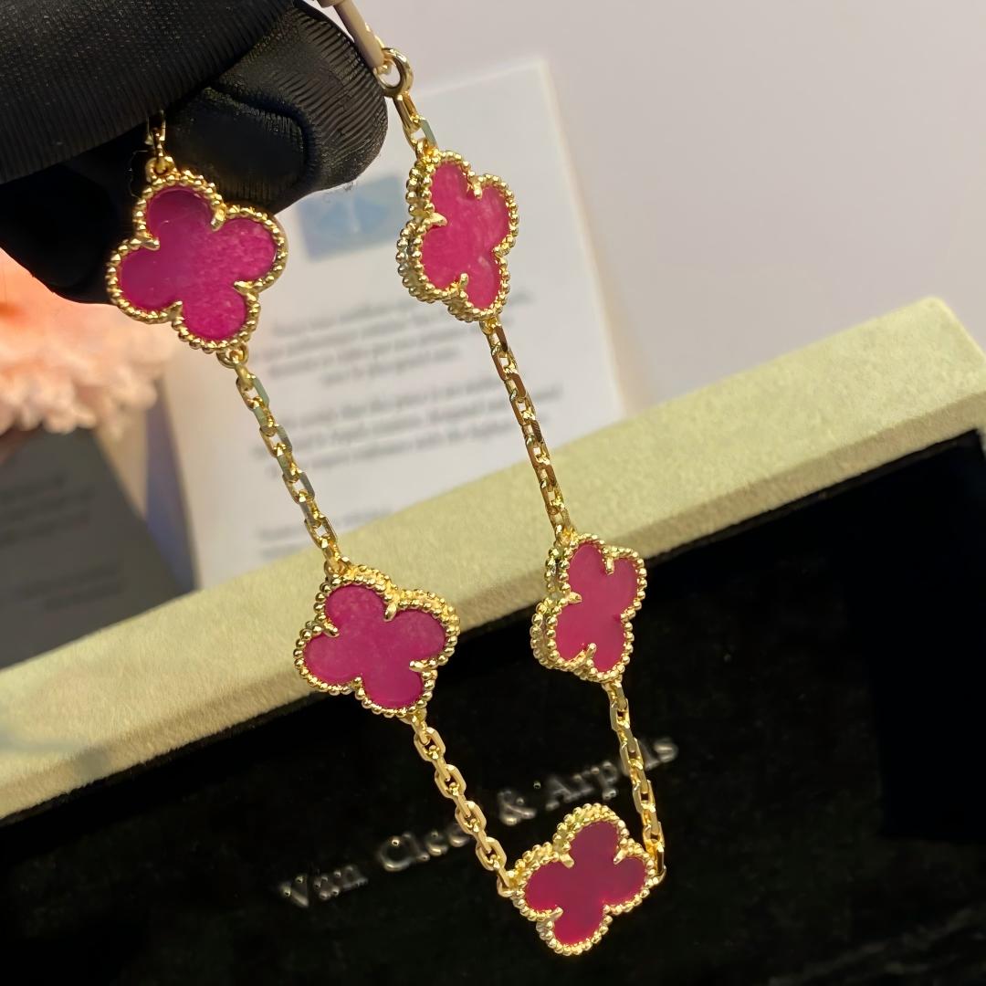 [Max Jewelry]NEW CLOVER 5 MOTIFS PINK ENAMEL BRACELET