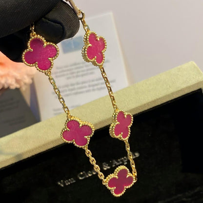 [Max Jewelry]NEW CLOVER 5 MOTIFS PINK ENAMEL BRACELET