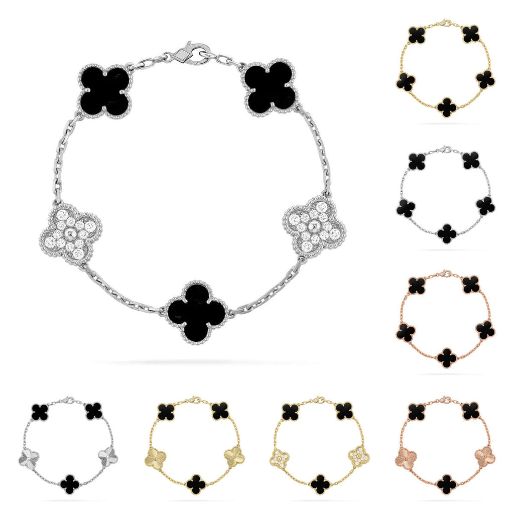 [Plus&Max]LUCKY CLOVER 5-MOTIF BRACELET - BLACK OXNY COLLECTION