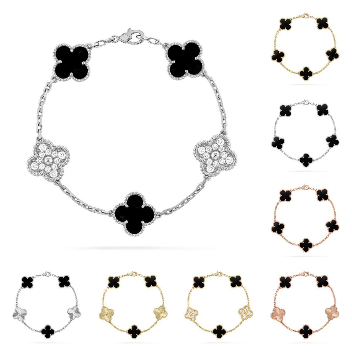 [Plus&Max]LUCKY CLOVER 5-MOTIF BRACELET - BLACK OXNY COLLECTION