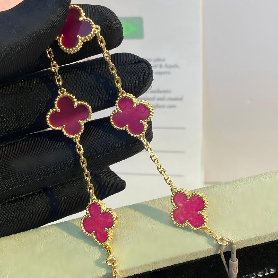 [Max Jewelry]NEW CLOVER 5 MOTIFS PINK ENAMEL BRACELET