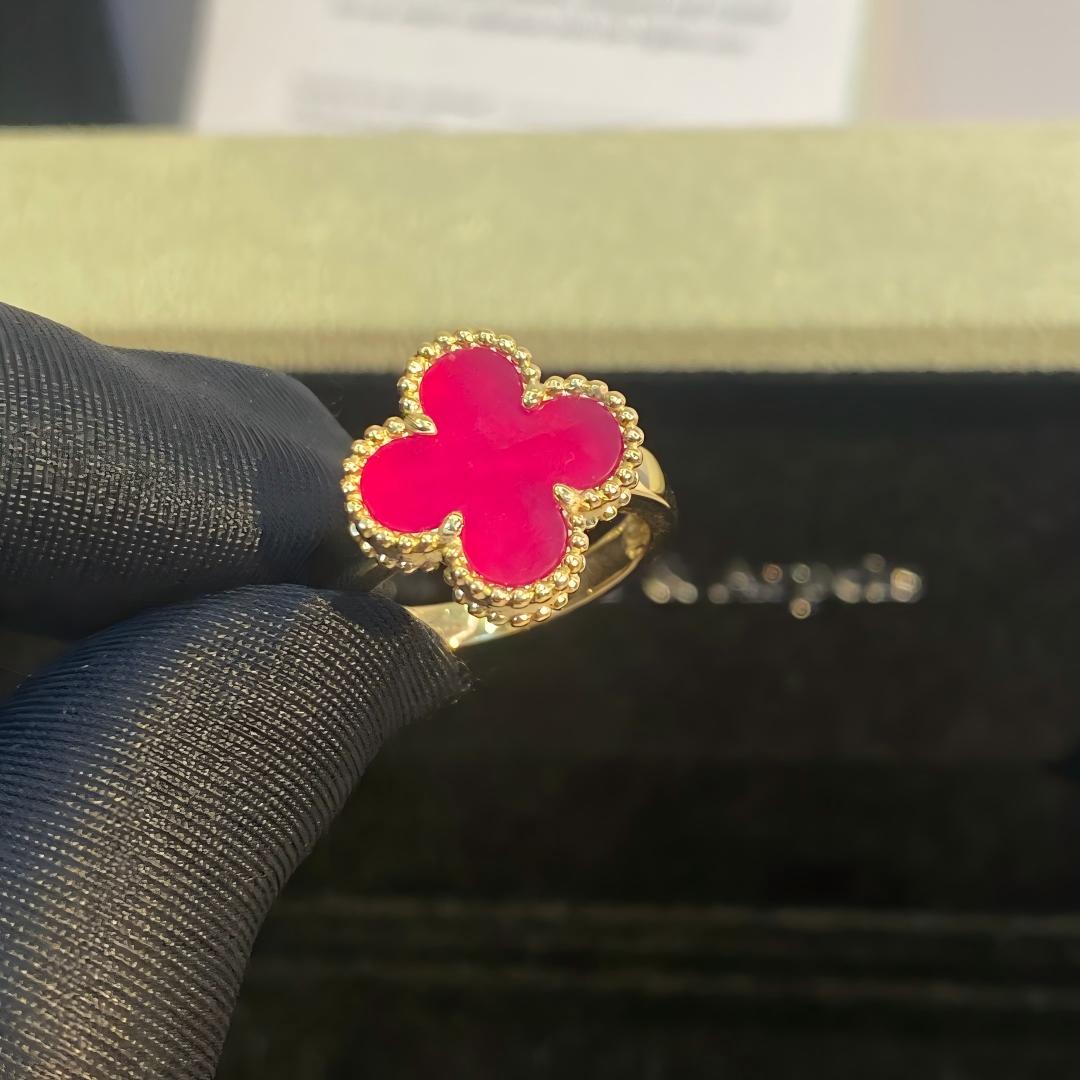 [Max Jewelry]NEW CLOVER PINK ENAMEL RINGS