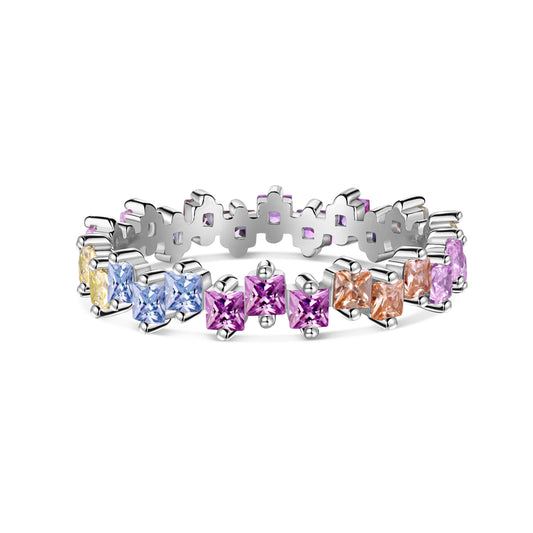 [Max Jewelry ]Mixed Colorful Square Staggered Rings