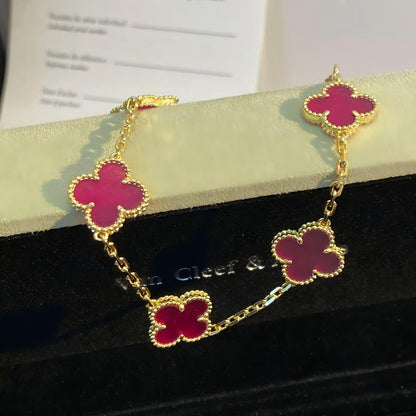 [Max Jewelry]NEW CLOVER 5 MOTIFS PINK ENAMEL BRACELET