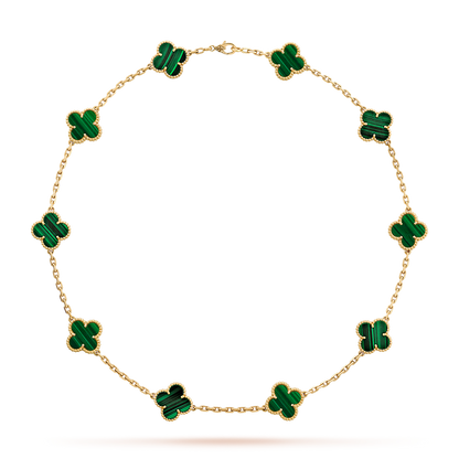 [Max Jewelry ]CLOVER 10 MOTIFS MALACHITE NECKLACE