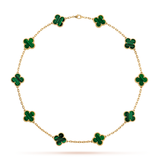 [Max Jewelry ]CLOVER 10 MOTIFS MALACHITE NECKLACE