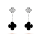 [Plus&Max]CLOVER 2 MOTIFS  DIAMOND ONYX EARRINGS SILVER