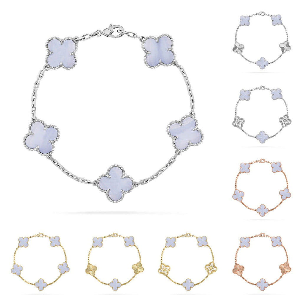 [Plus&Max]LUCKY CLOVER 5-MOTIF BRACELET - PURPLE CHALCEDONY COLLECTION