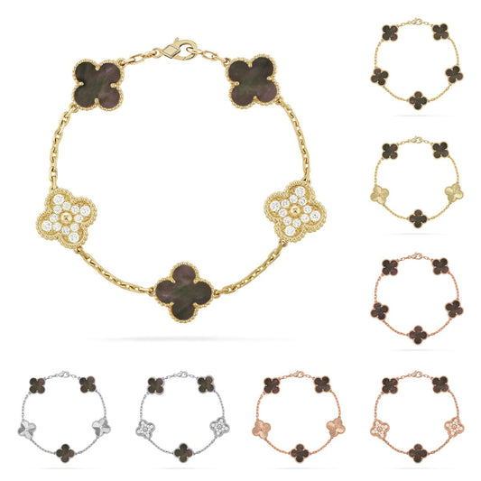 [Plus&Max]LUCKY CLOVER 5-MOTIF BRACELET - GREY MOTHER-OF-PEARL COLLECTION