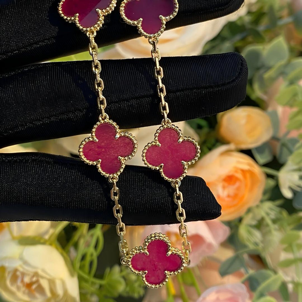 [Plus&Max]NEW CLOVER 5 MOTIFS PINK ENAMEL BRACELET