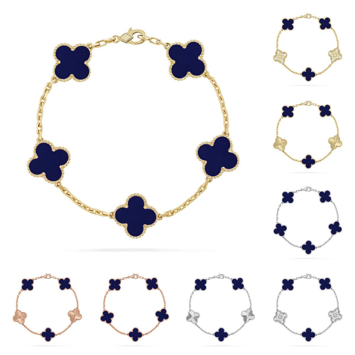 [Plus&Max]LUCKY CLOVER 5-MOTIF BRACELET - LAPIS LAZULI COLLECTION