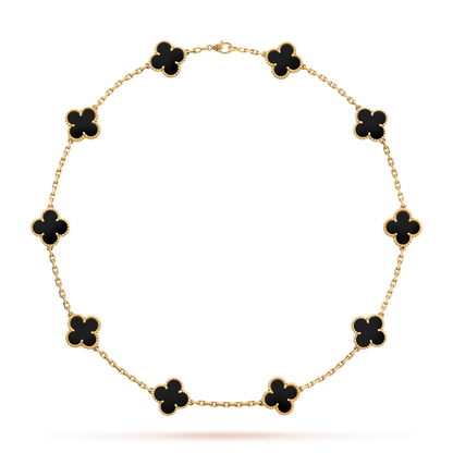 [Max Jewelry ]CLOVER 10 MOTIFS ONYX NECKLACE