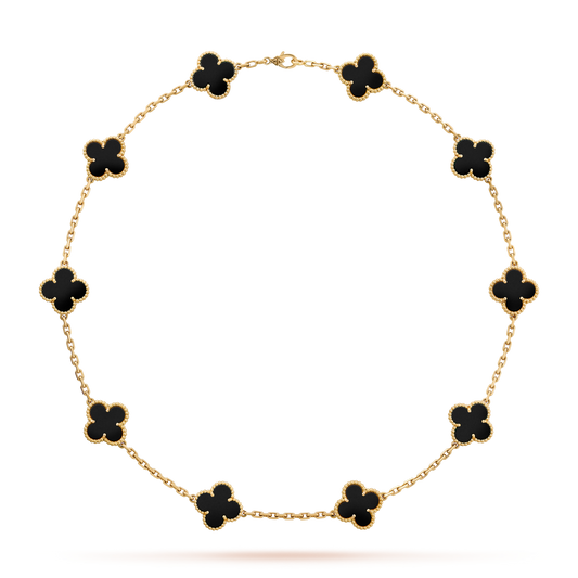 [Max Jewelry ]CLOVER 10 MOTIFS ONYX NECKLACE