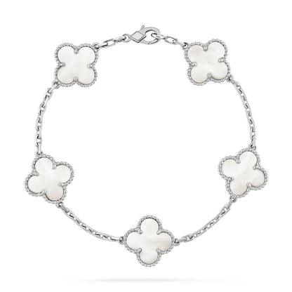 [Max Jewelry ]CLOVER WHITE PEARL MOP 5 MOTIF BRACELET COLLECTION