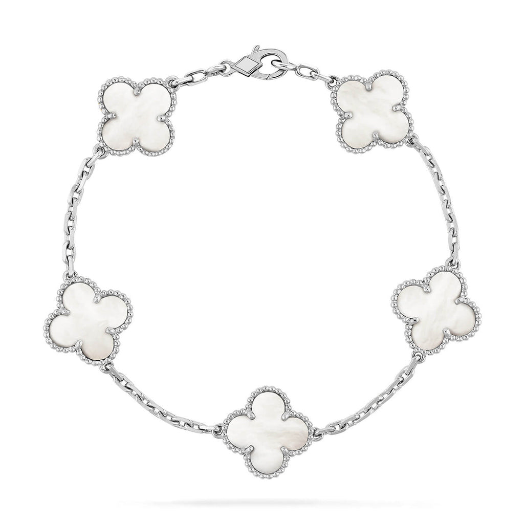[Plus&Max]LUCKY CLOVER 5-MOTIF BRACELET - WHITE MOTHER-OF-PEARL COLLECTION