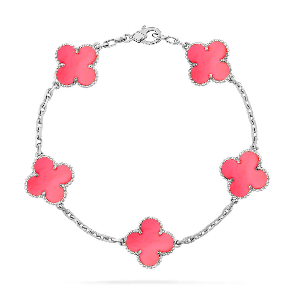 [Plus&Max]LUCKY CLOVER 5-MOTIF BRACELET - PINK MOTHER-OF-PEARL COLLECTION