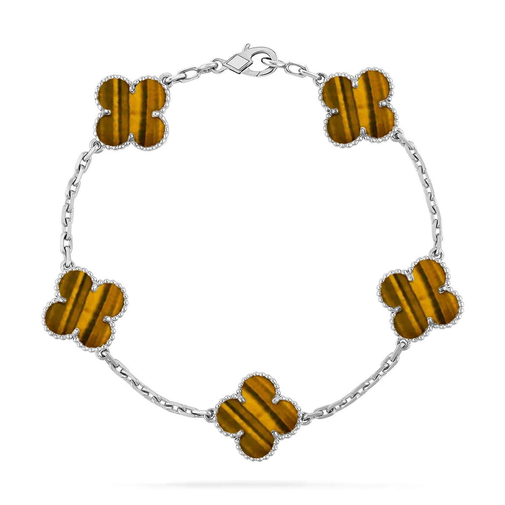 [Plus&Max]LUCKY CLOVER 5-MOTIF BRACELET -  TIGER’S EYE COLLECTION