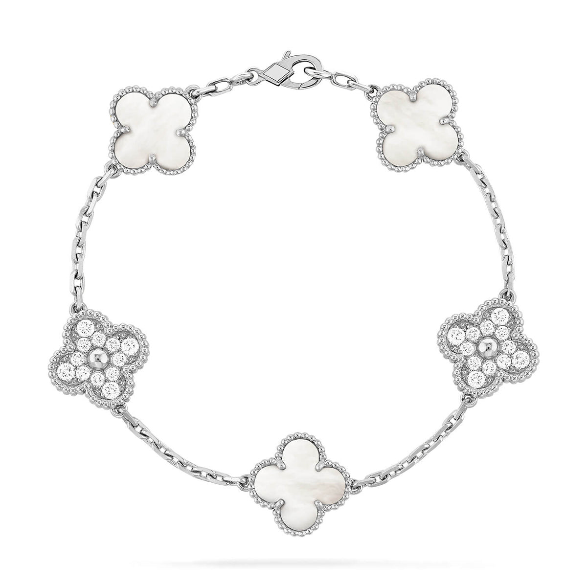 [Max Jewelry ]CLOVER WHITE PEARL MOP 5 MOTIF BRACELET COLLECTION