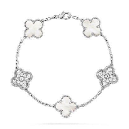 [Max Jewelry ]CLOVER WHITE PEARL MOP 5 MOTIF BRACELET COLLECTION
