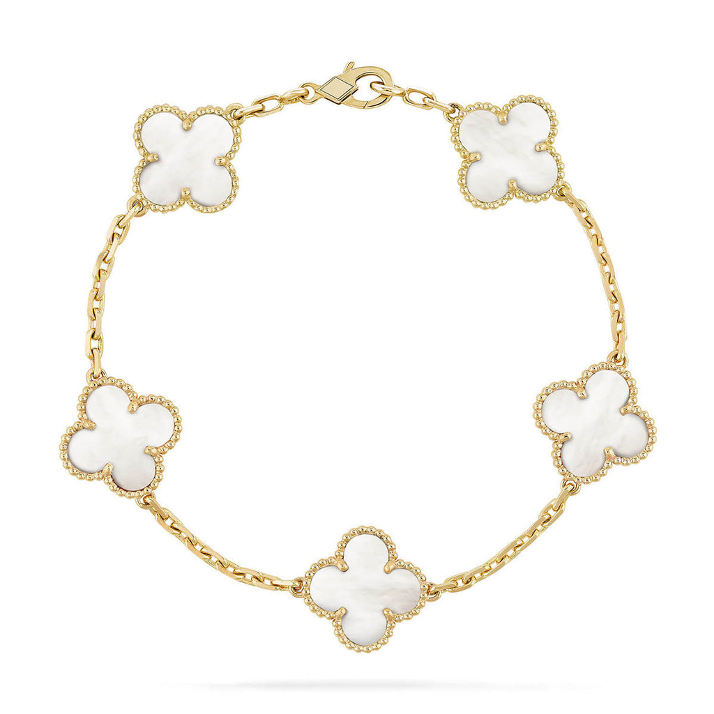 [Plus&Max]LUCKY CLOVER 5-MOTIF BRACELET - WHITE MOTHER-OF-PEARL COLLECTION