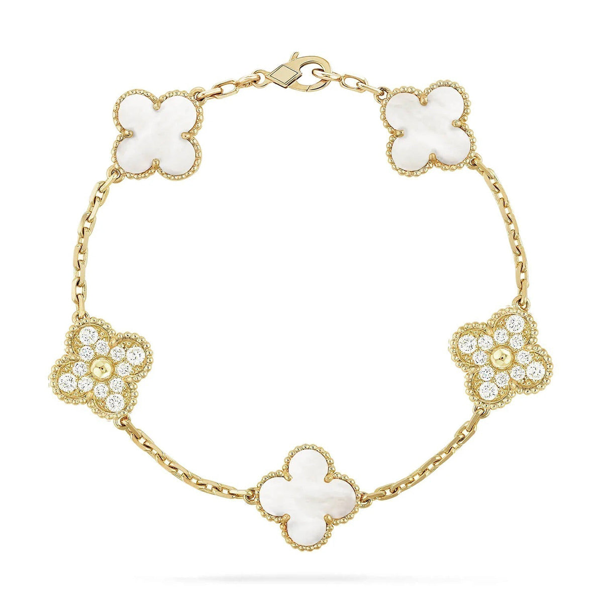 [Max Jewelry ]CLOVER WHITE PEARL MOP 5 MOTIF BRACELET COLLECTION