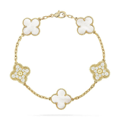 [Max Jewelry ]CLOVER WHITE PEARL MOP 5 MOTIF BRACELET COLLECTION