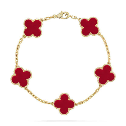 [Plus&Max]LUCKY CLOVER 5-MOTIF BRACELET - RED CARNELIAN COLLECTION