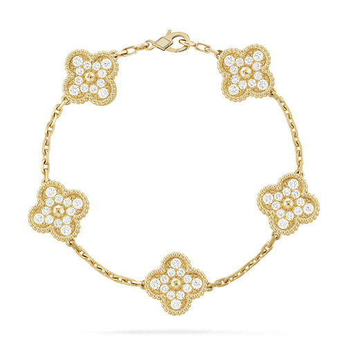 [Plus&Max]LUCKY CLOVER 5-MOTIF BRACELET - FULL-DIAMOND