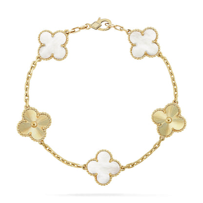 [Max Jewelry ]CLOVER WHITE PEARL MOP 5 MOTIF BRACELET COLLECTION
