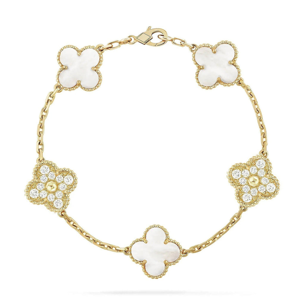 [Plus&Max]LUCKY CLOVER 5-MOTIF BRACELET - WHITE MOTHER-OF-PEARL COLLECTION
