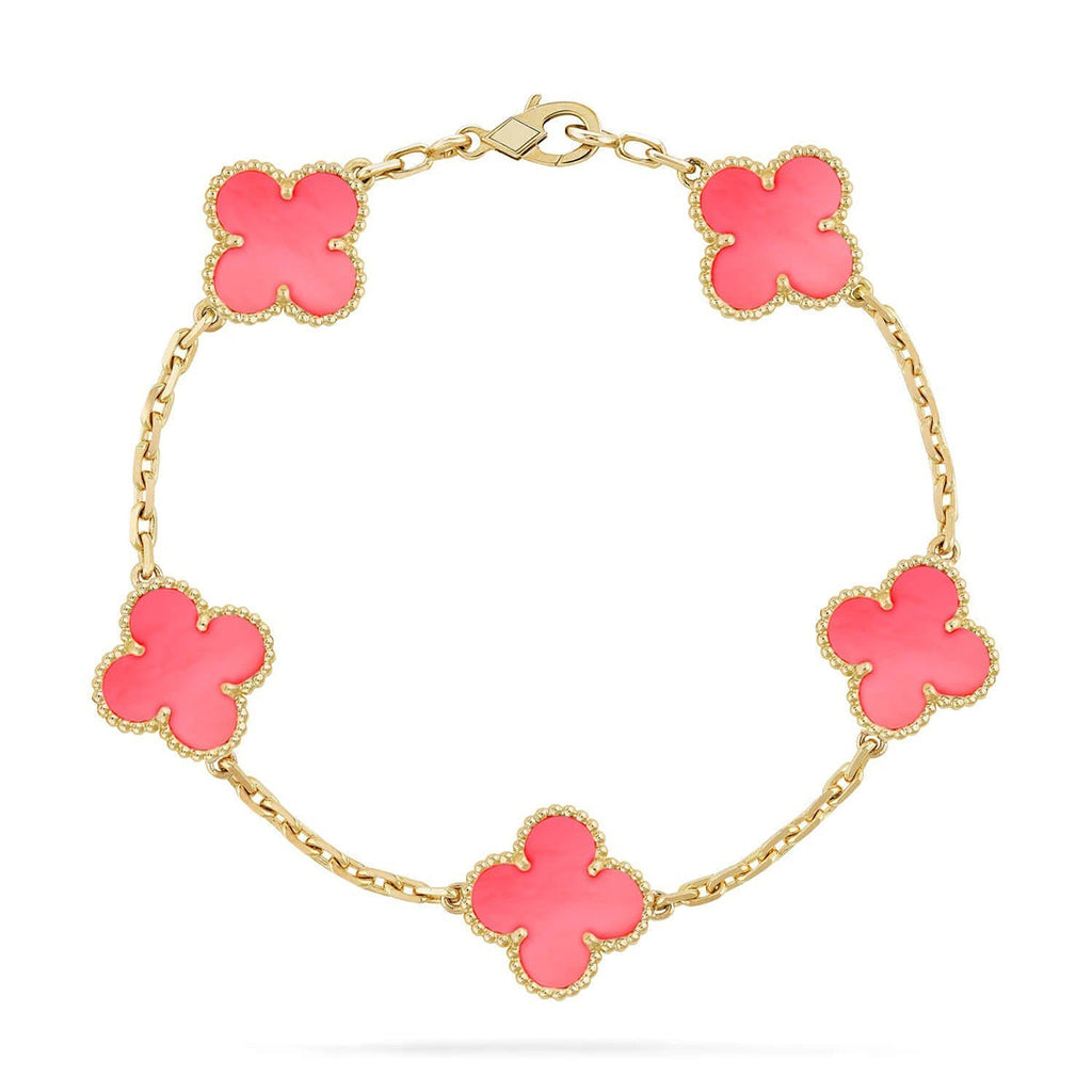 [Plus&Max]LUCKY CLOVER 5-MOTIF BRACELET - PINK MOTHER-OF-PEARL COLLECTION