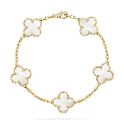 [Max Jewelry ]CLOVER WHITE PEARL MOP 5 MOTIF BRACELET COLLECTION