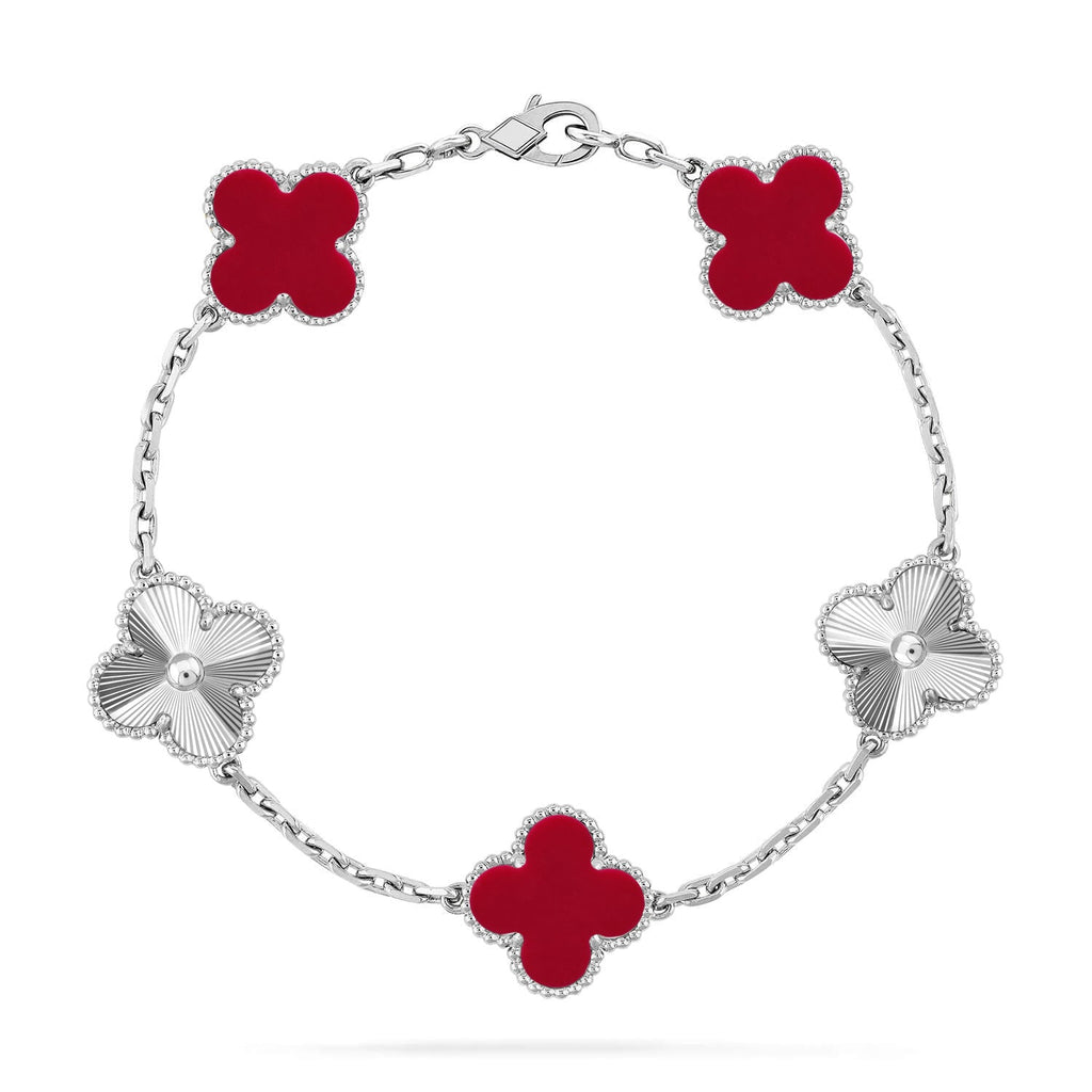 [Plus&Max]LUCKY CLOVER 5-MOTIF BRACELET - RED CARNELIAN COLLECTION