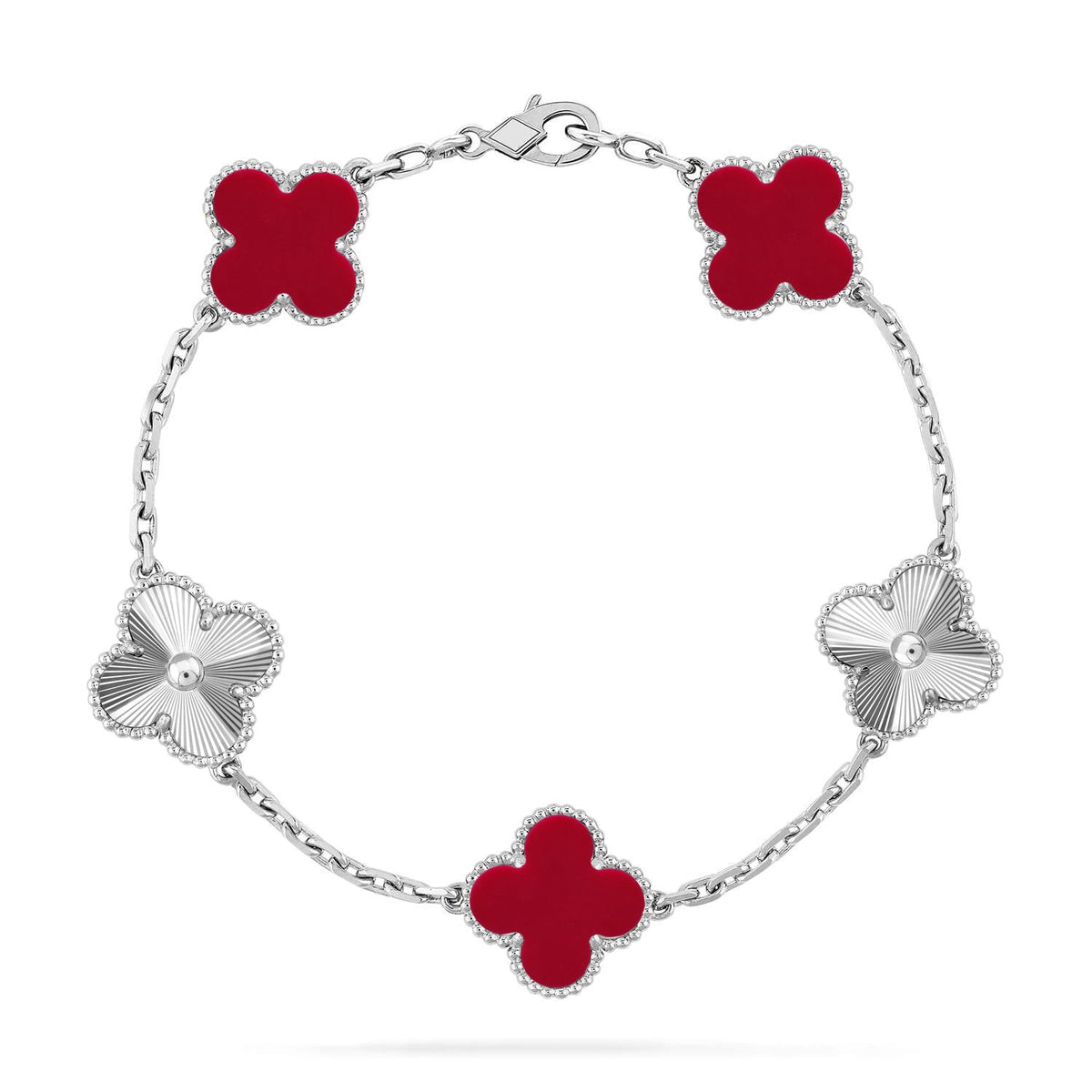 [Plus&Max]LUCKY CLOVER 5-MOTIF BRACELET - RED CARNELIAN COLLECTION