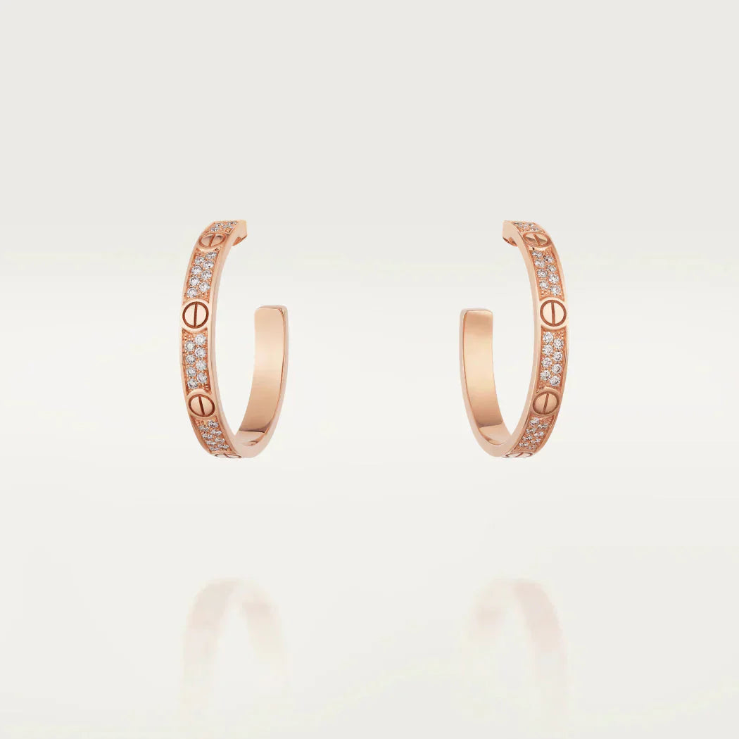 [Max Jewelry ]LOVE DIAMOND PINK GOLD HOOP EARRINGS