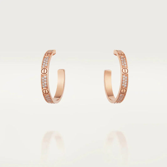 [Max Jewelry ]LOVE DIAMOND PINK GOLD HOOP EARRINGS