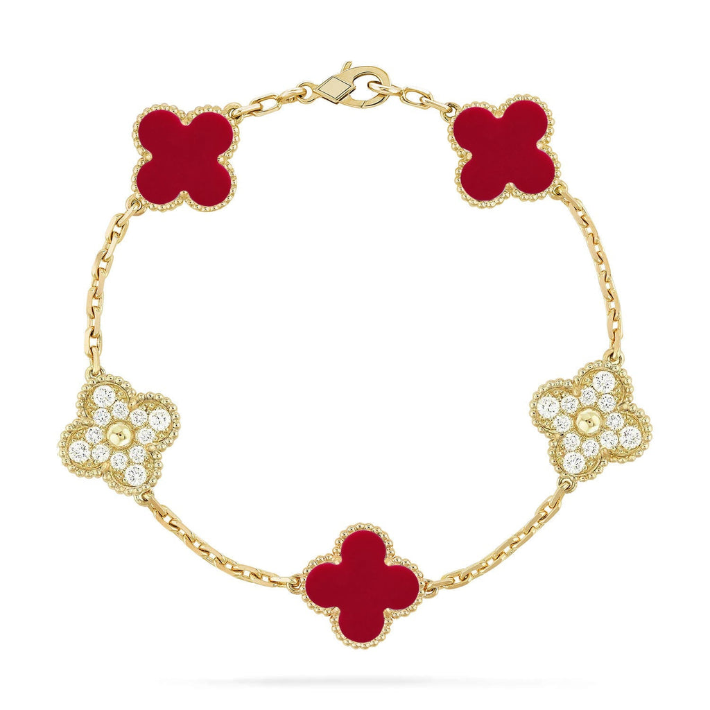 [Plus&Max]LUCKY CLOVER 5-MOTIF BRACELET - RED CARNELIAN COLLECTION