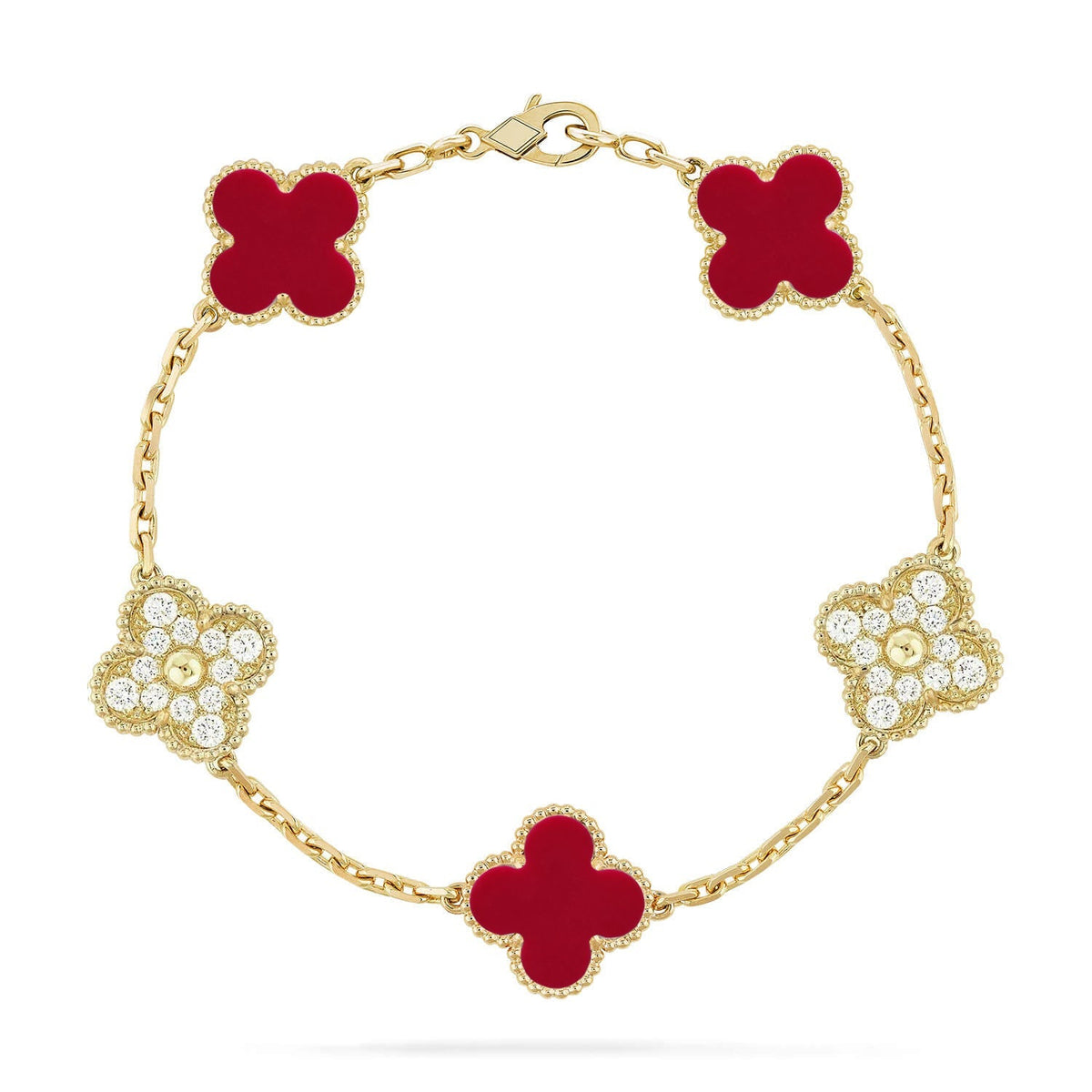 [Plus&Max]LUCKY CLOVER 5-MOTIF BRACELET - RED CARNELIAN COLLECTION
