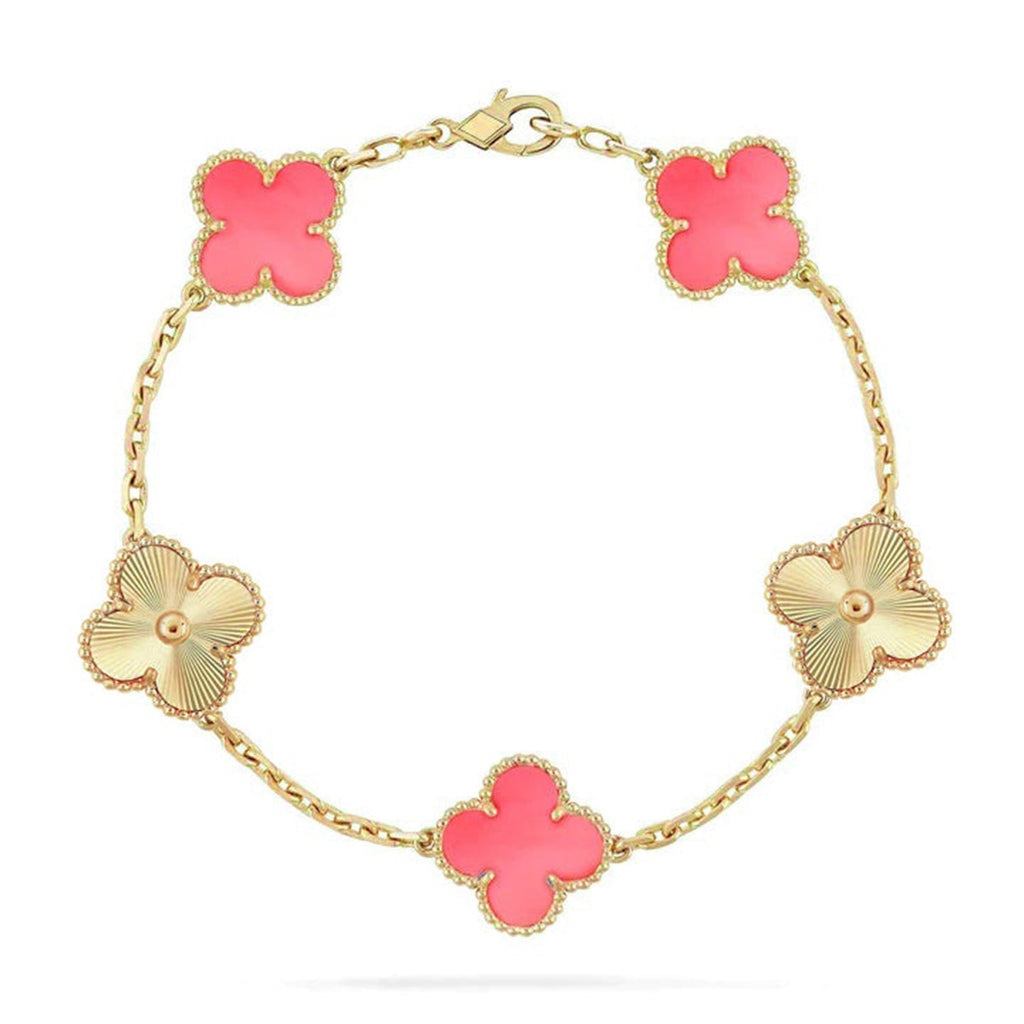 [Plus&Max]LUCKY CLOVER 5-MOTIF BRACELET - PINK MOTHER-OF-PEARL COLLECTION