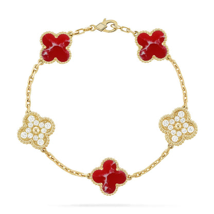 [Max Jewelry ]CLOVER 5 MOTIF RED PATTERN BRACELET COLLECTION