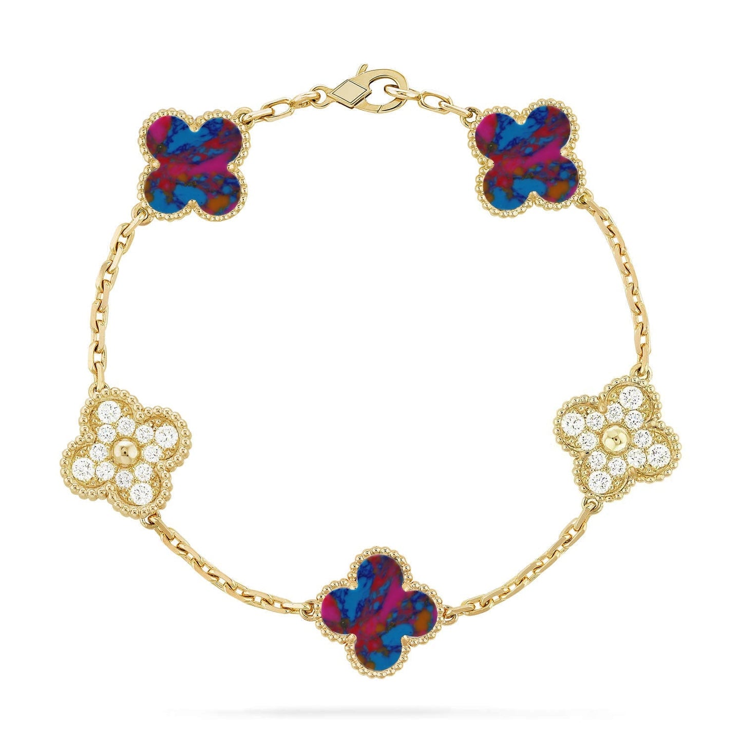 [Max Jewelry ]CLOVER 5 MOTIF COLOR GEMSTONES BRACELET COLLECTION