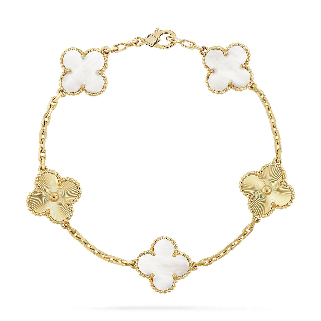 [Plus&Max]LUCKY CLOVER 5-MOTIF BRACELET - WHITE MOTHER-OF-PEARL COLLECTION