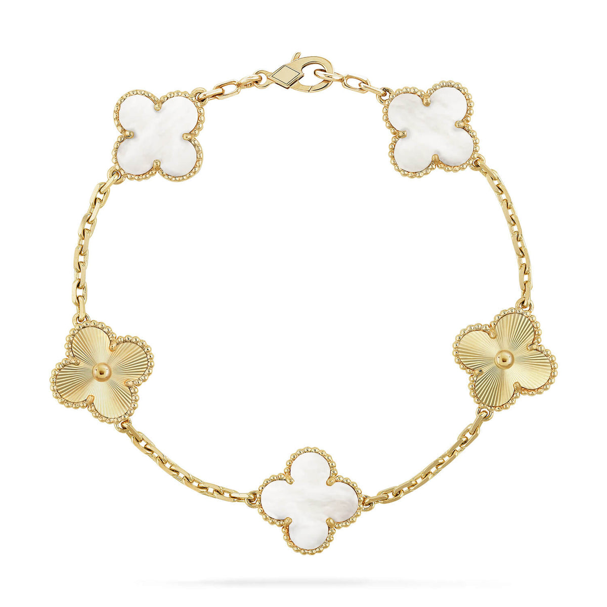 [Plus&Max]LUCKY CLOVER 5-MOTIF BRACELET - WHITE MOTHER-OF-PEARL COLLECTION