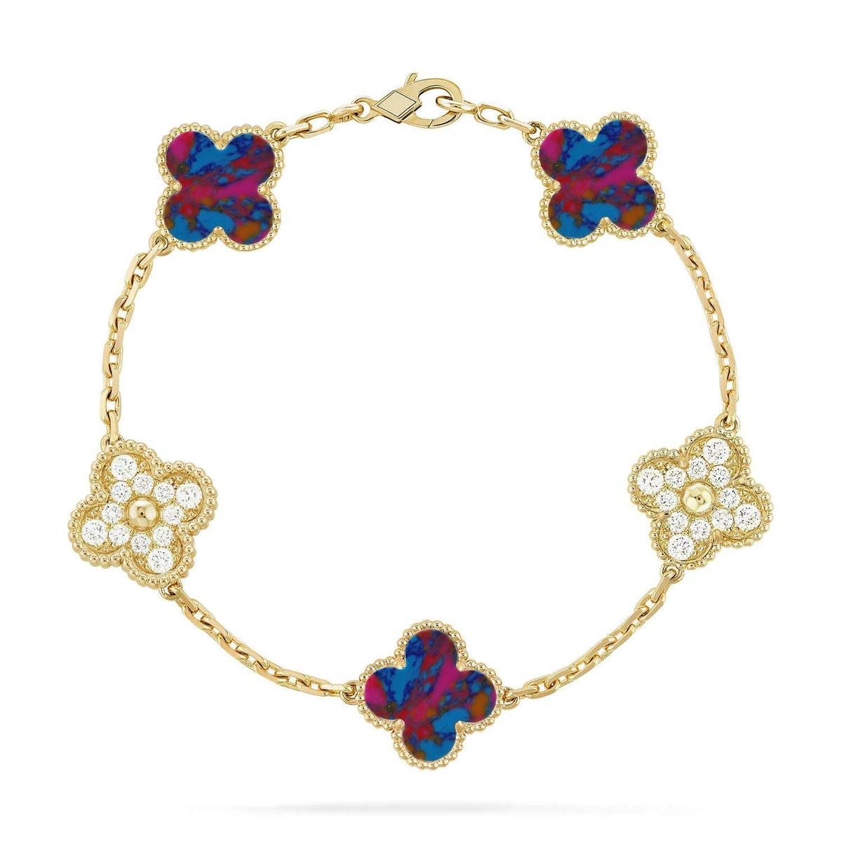 [Plus&Max]LUCKY CLOVER 5-MOTIF BRACELET - MULTI-GEM COLLECTION