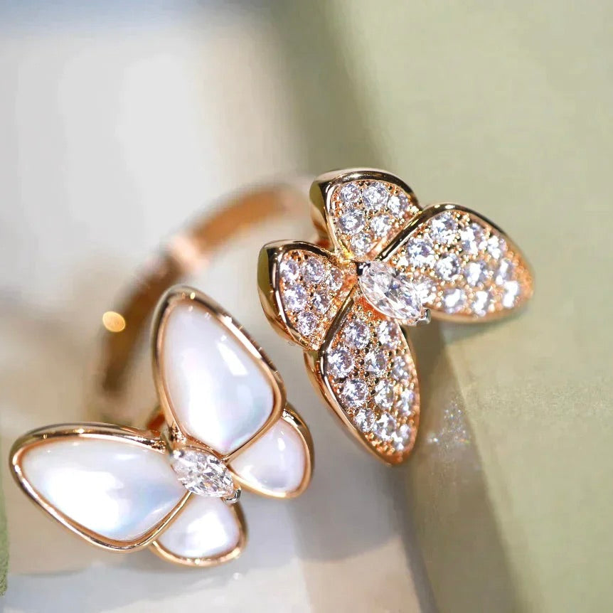 [Max Jewelry ]TWIN BUTTERFLY DIAMOND MOP RING
