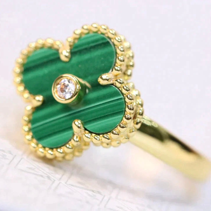 [Max Jewelry ]CLOVER MALACHITE RING GOLD DIAMOND