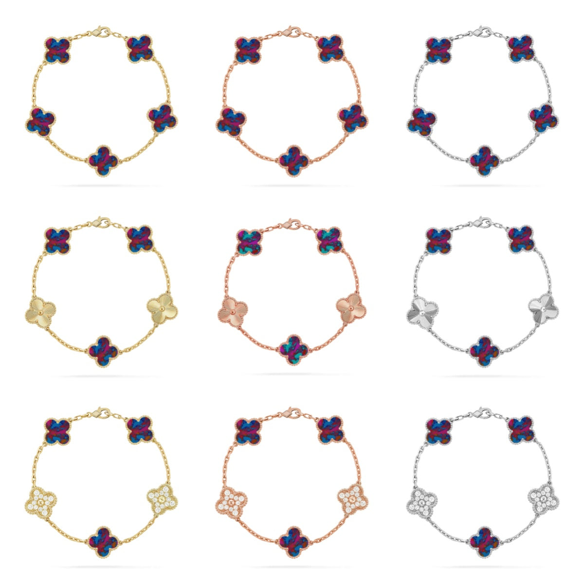 [Max Jewelry ]CLOVER 5 MOTIF COLOR GEMSTONES BRACELET COLLECTION